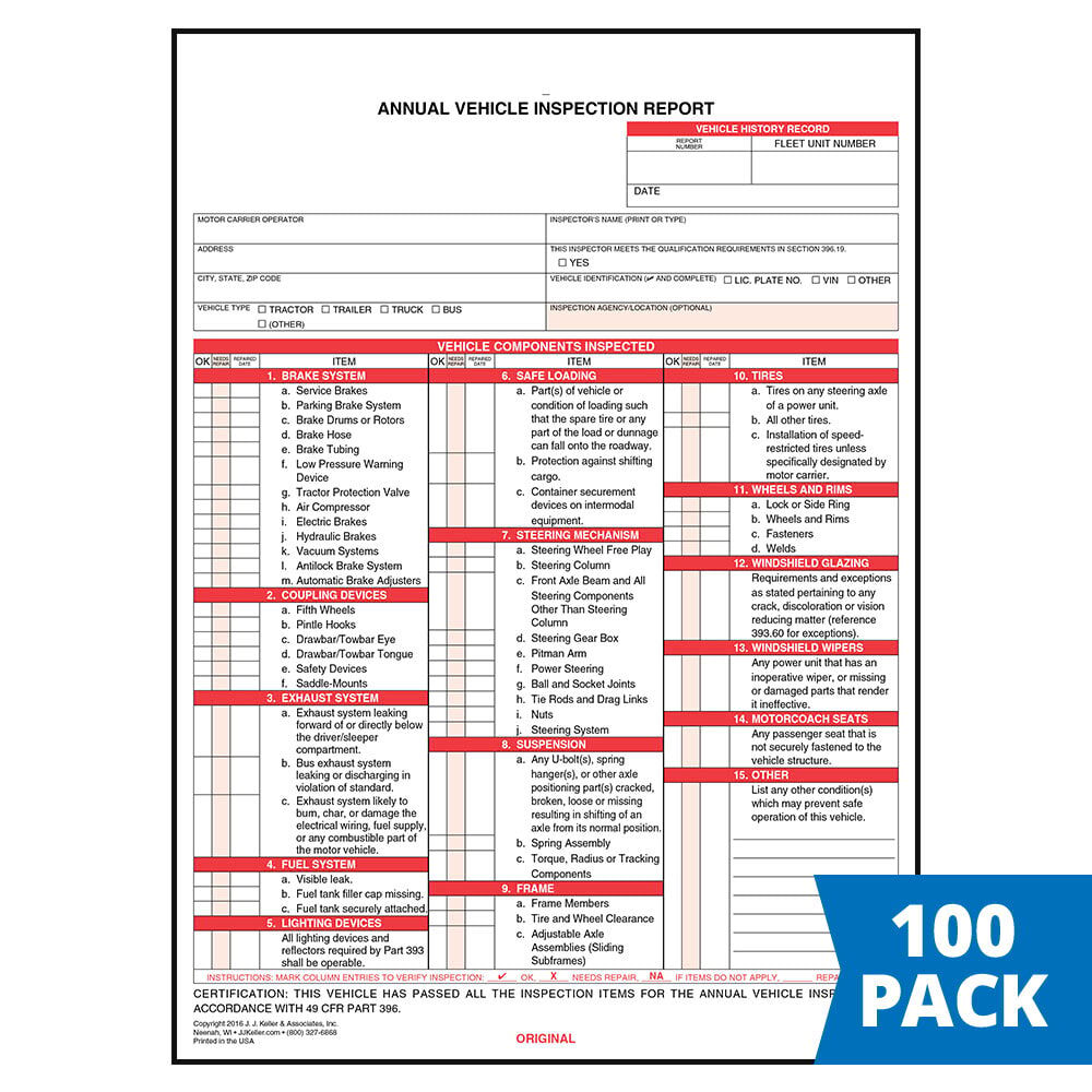 DOT Compliant Annual Vehicle Inspection Report, 100-Pack, Snap-Out Format, 3-Ply Carbon Interleaf, 8.5 dot-compliant-annual-vehicle-inspection-report-100-pack-snap-out-format-3-ply-carbon-interleaf-8-5-x-11-75-walmart-com