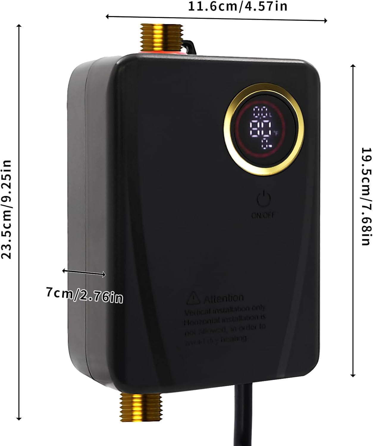 3KW Electric Tankless Water Heater, 110V Electric Water Heater Instant Hot Shower Kitchen Heater LED Display, Under Sink Plug in Tankless Water Heater on Demand for Kitchen Sink Faucet (Black)