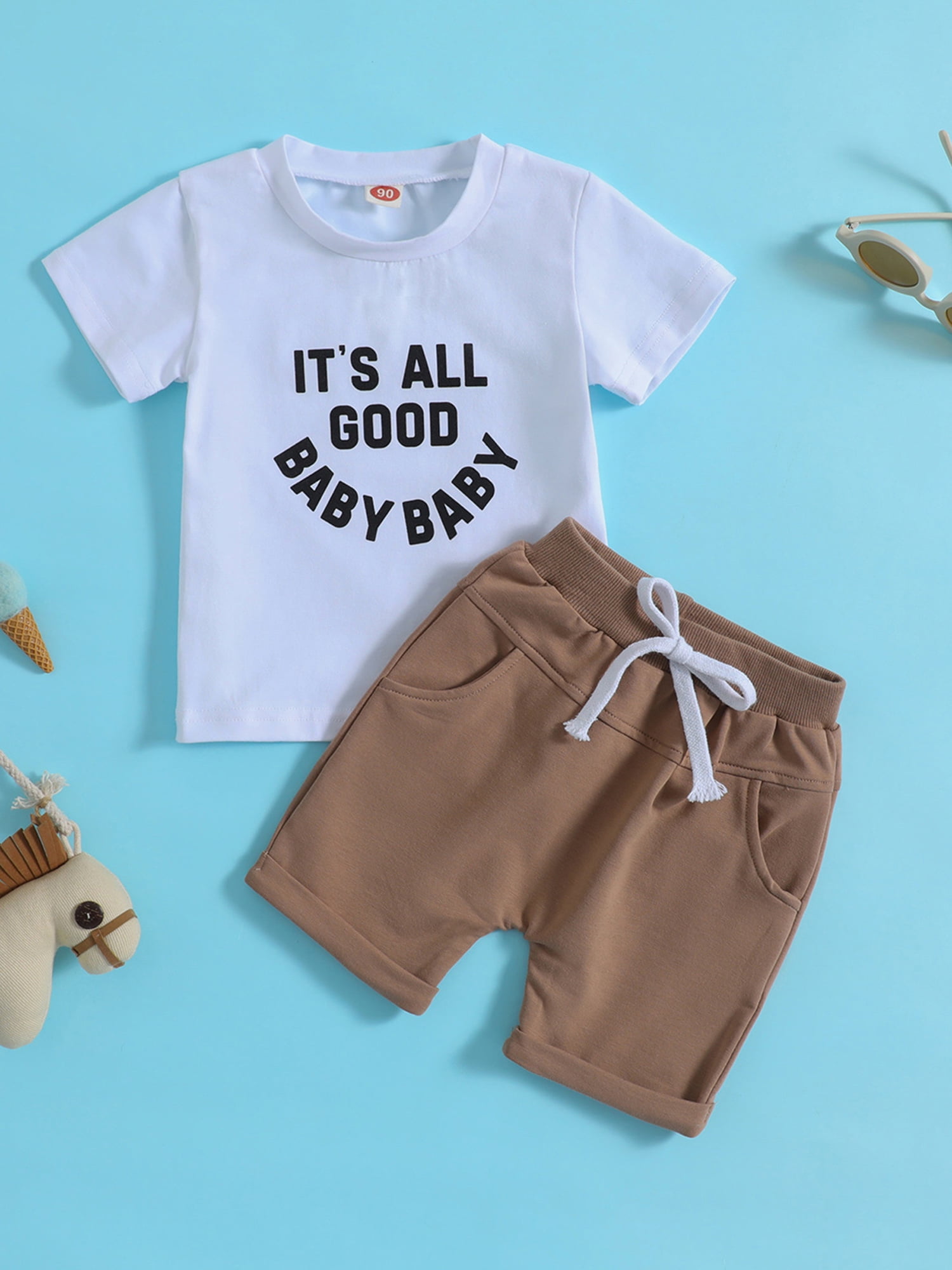 2pcs Kid Boy Letter Print Short-sleeve Tee and Elasticized Denim Jeans Set