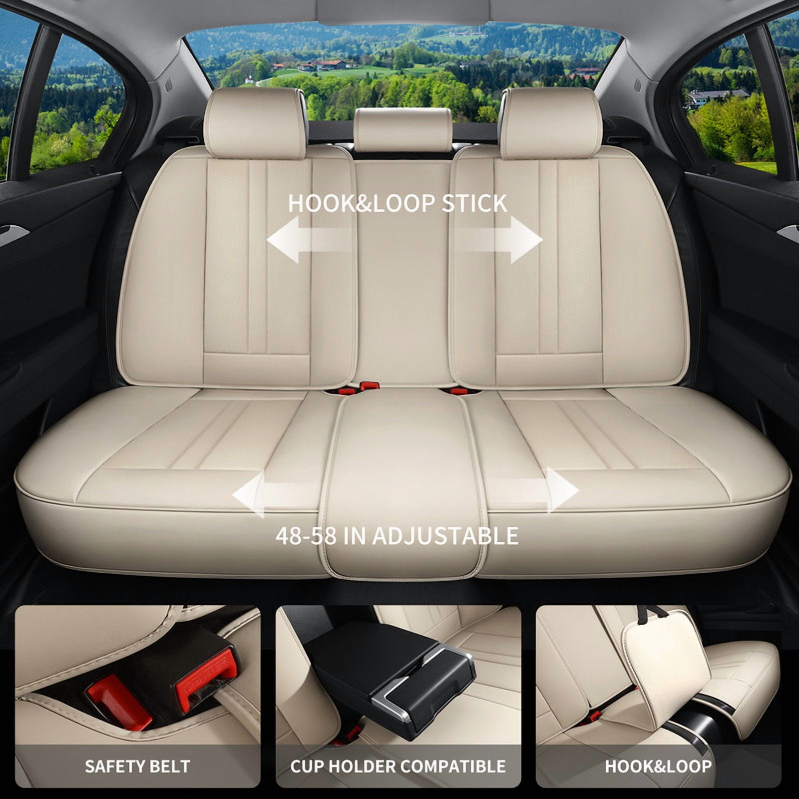 Car Seat Covers Full Set for Toyota Highlander 2007-2019,Breathable Nappa Leather Luxury Automotive Interior Accessories with Lumbar Support Beige