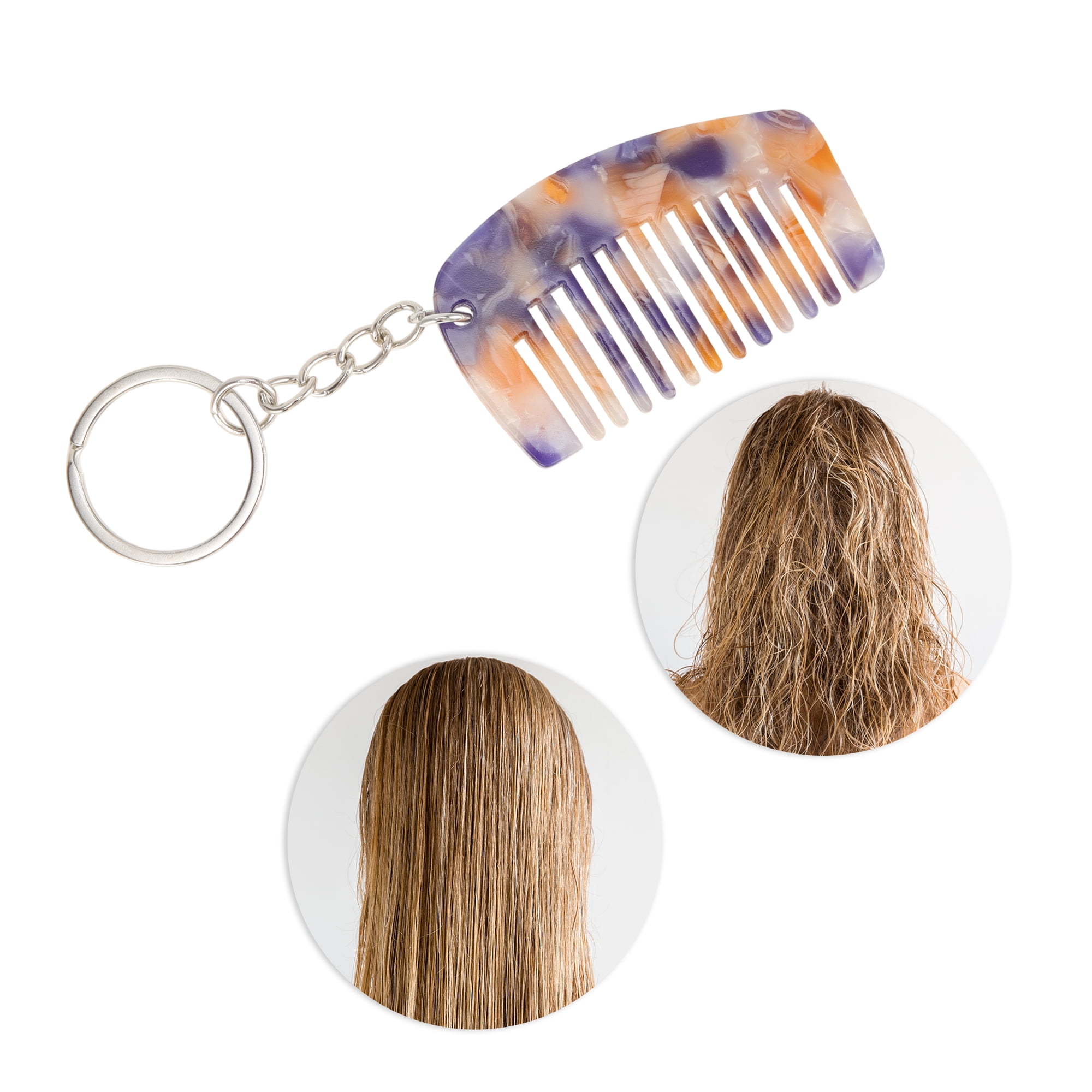 Unique Bargains 1 Pc Durable Mini Keychain Hair Comb for All Hair Types Styles Blue, White