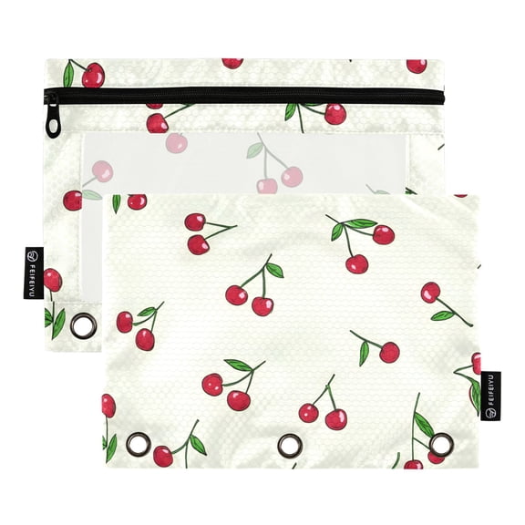 ALAZA 2 Pack Pencil Pouch Red Cherries Pencil Case for 3 Ring Binder Clear Window Pencil Bag Organizers