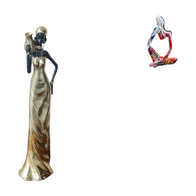 Estatua de resina de pensadora tribal africana, figura decorativa ligera, escultura abstracta, decoración para el hogar, hoteles, dormitorio, cajón, o