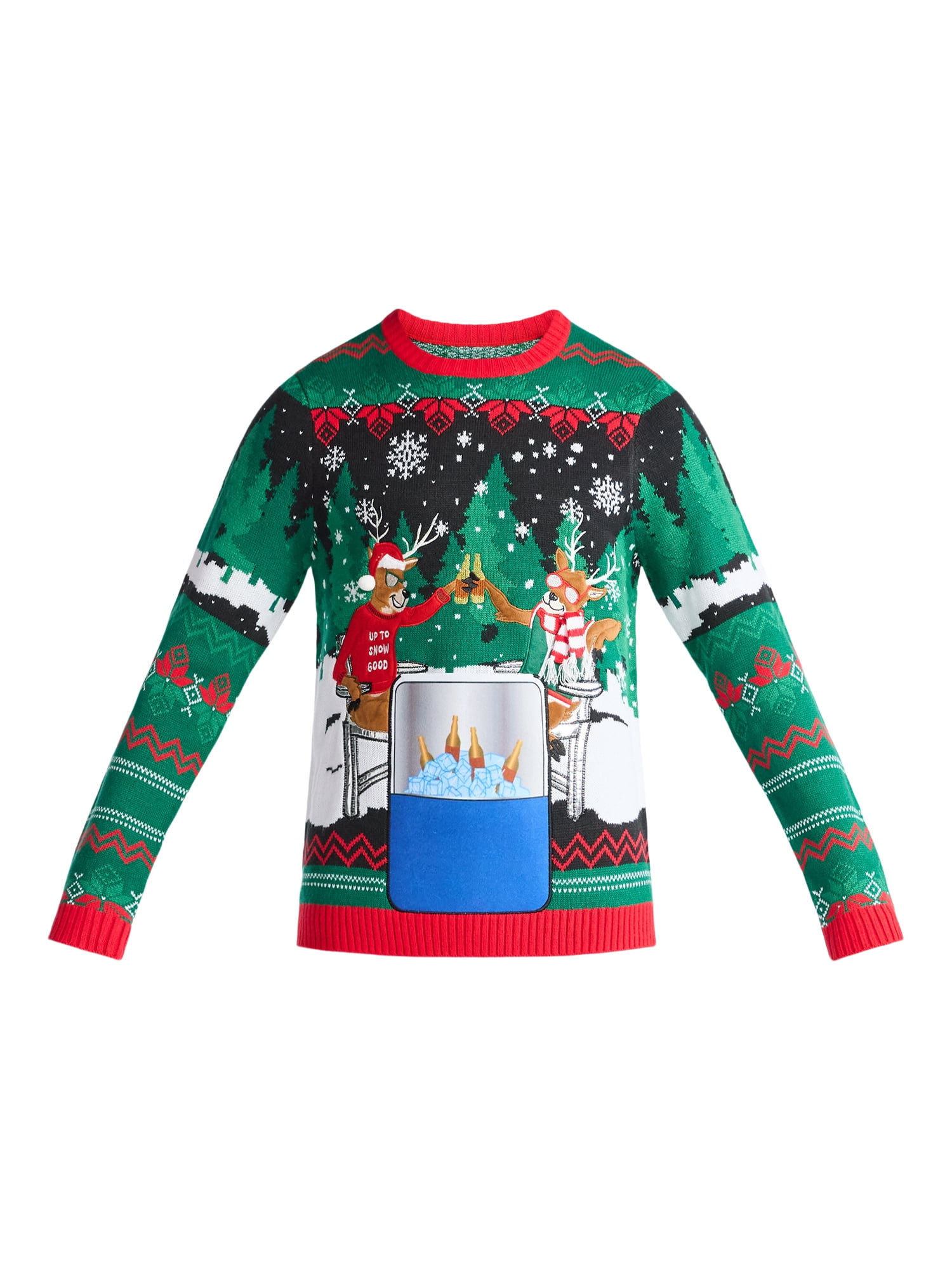 Men's Christmas Sweater Ugly Christmas Sweater with Drink Pocket from Holiday Time, Sizes XS-3XL