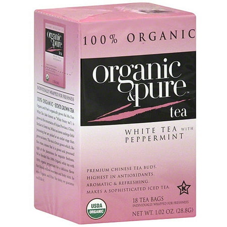 Organic & Pure Thé blanc à la menthe poivrée, 18BG (Pack de 6)