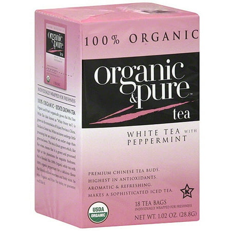 Organic & Pure Thé blanc à la menthe poivrée, 18BG (Pack de 6)