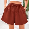 thumbnail image 2 of Audhol Shorts for Women Womens Shorts 2025 Summer Drawstring Ruffle Elastic High Waist Solid Color Casual Beach Shorts with Pockets Womens Shorts Casual Wine M, 2 of 6