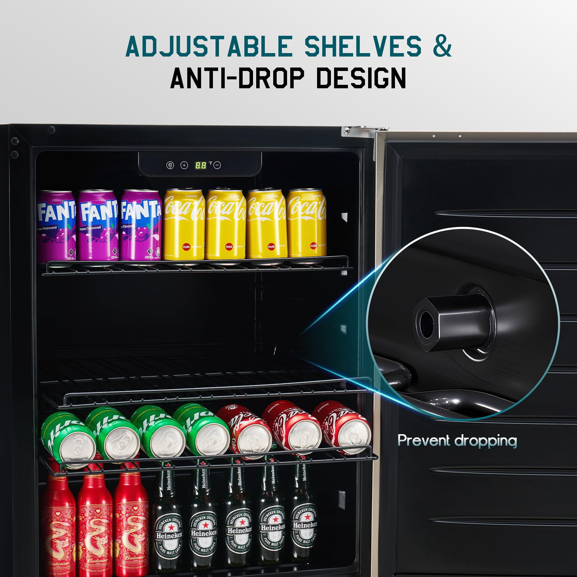 Jocisland 24 in Outdoor Beverage Fridge, 5.0 Cu.Ft Beverage Refrigerator Holds 166 Cans, 32-50°F Drink Cooler, for Patio & Backyard
