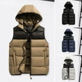 thumbnail image 2 of comerut Men Winter Cotton Vest Padded Thick Warm Sleeveless Hooded Loose Drawstring Pockets Zipper Closure Windproof Soft Warm Men Solid Color Men Waistcoat, 2 of 7