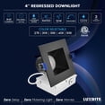 thumbnail image 5 of Luxrite 4" Square LED Recessed Ceiling Light J-Box 12W 5CCT 840 Lumens Dimmable Wet Rated IC Rated ETL Listed Black 4 Pack, 5 of 7