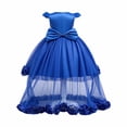 thumbnail image 3 of ZHOGXU Kids Girls Sparkly Short Sleeve O Neck Lace Trim Wedding Dress Puffy Formal Gown With Bow Special Occasions, 3 of 9