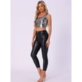 thumbnail image 2 of DARING DIVA Women's U Neck Sleeveless Shiny Metallic Crop Top M Black Silver, 2 of 6