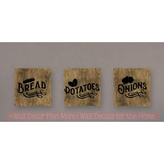 Kitchen Storage Wall Decals Farmhouse Bread Potatoes Onions Vinyl Stickers 5x23-Inch Black
