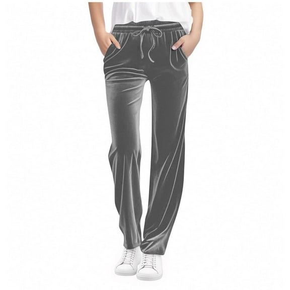 ZOYOEN Girls Velvet Pants- Warm Casual Elastic Waist Soft Straight Leg Kids Pants Gray Size 8 Years