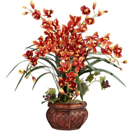 Nearly Natural Cymbidium With Decorative Vase Silk Flower