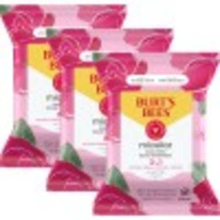Burts Bees 3 in 1 Micellar Facial Cleanser and Makeup Remover Towelettes with Rose Water, Made with Upcycled Cotton, 30 Count Each, Pack of 3
