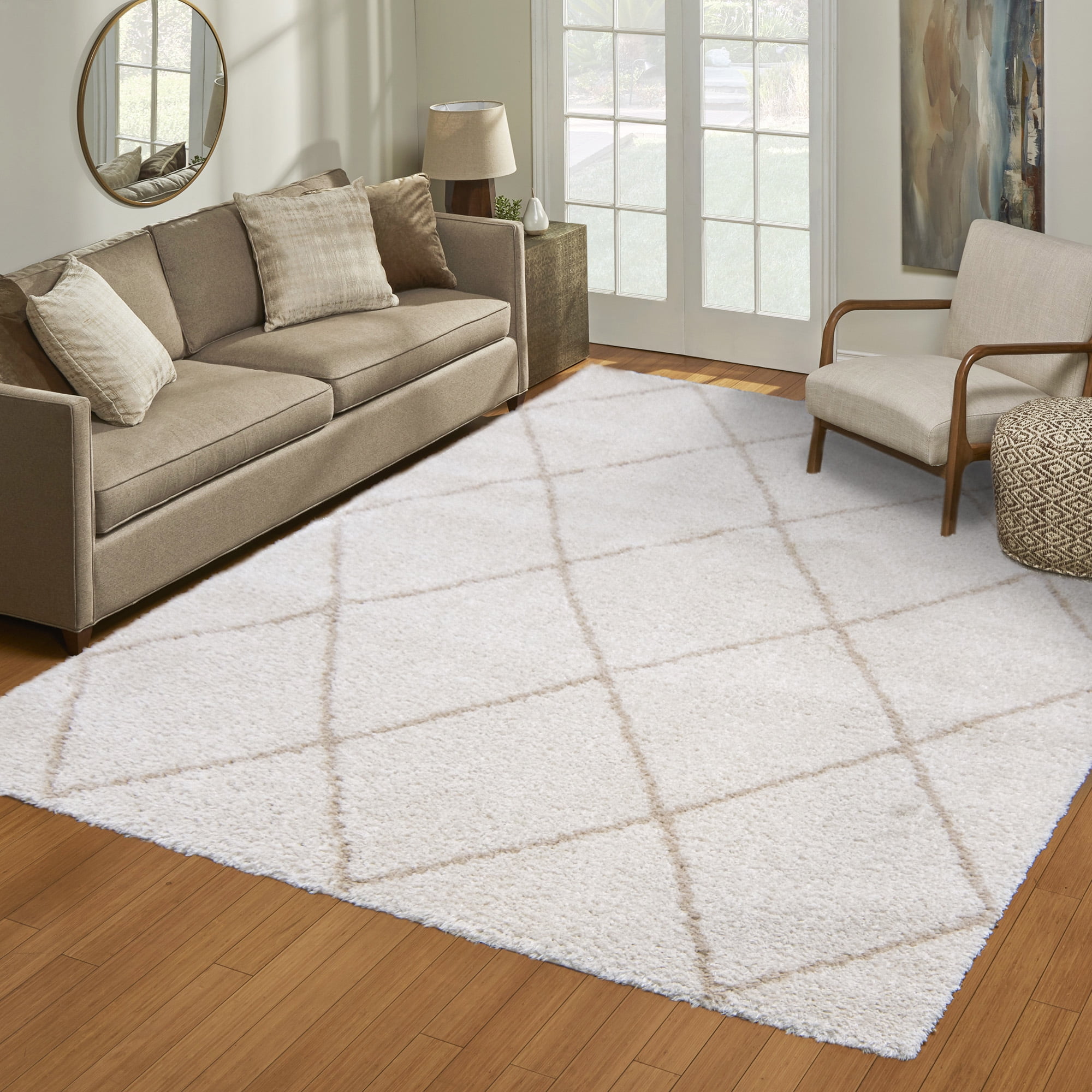 Gertmenian Thayer Diamond Shag Checkered Ivory Indoor Area Rug, 9x13
