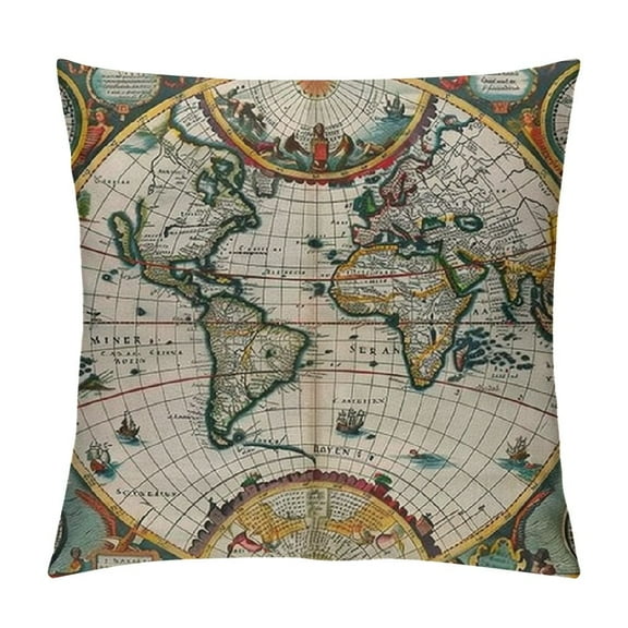 Patifu World Map Graphic Decorative Cushion Throw Pillow Cover for Home Couch Living Room Bed Sofa - Short Plush Material 12x12in