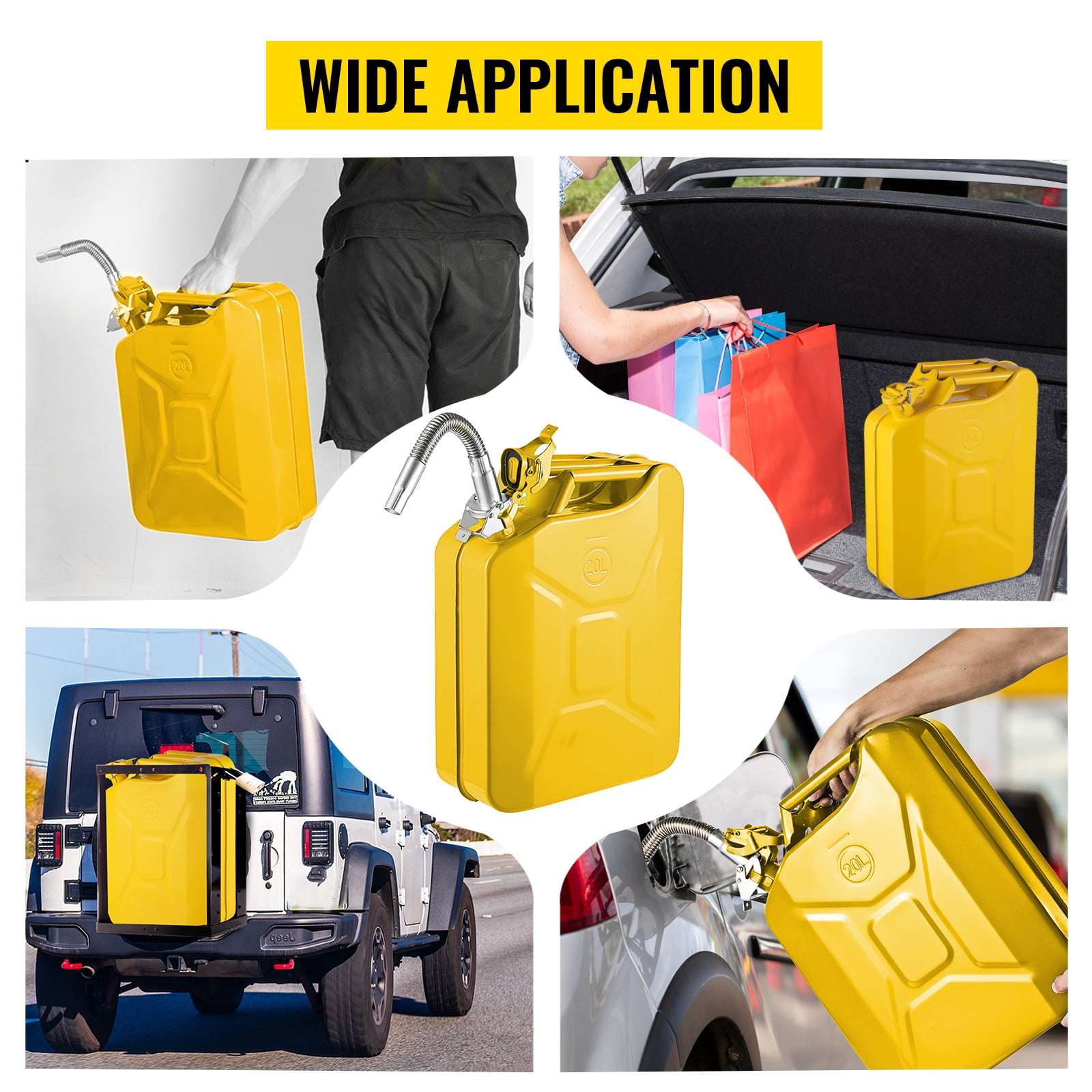 BENTISM Jerry Fuel Can, 5.3 Gallon / 20 L Portable Jerry Gas Can with Flexible Spout System, Rustproof ＆ Heat-resistant Steel Fuel Tank for Cars Trucks Equipment, Yellow