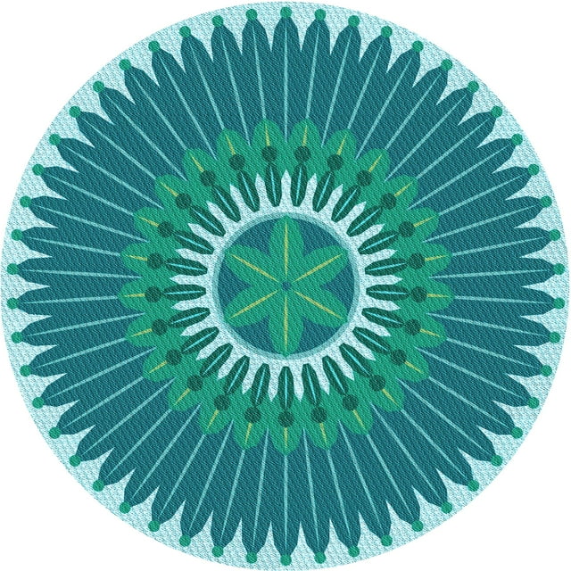 Ahgly Company Machine Washable Indoor Round Transitional Dark Cyan Green Area Rugs, 6' Round