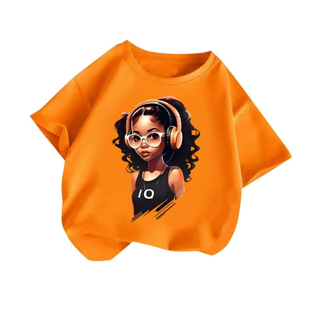 Girls Graphic Tees Short Sleeve Crewneck Oversized T Shirts Summer Clothes for Girls Orange 10-12 Years