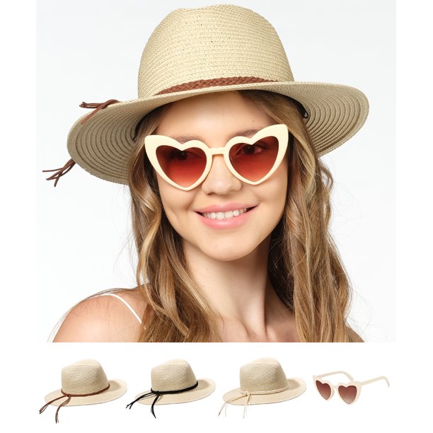 Funcredible Beach Hats for Women Panama Straw Sun Hat with Heart