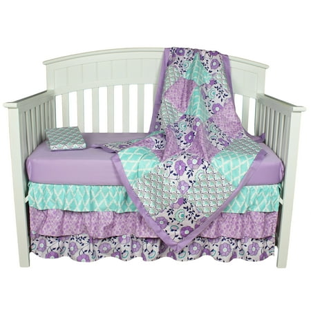 Zoe Floral Purple And Aqua Baby Girl Crib Bedding 21 Piece