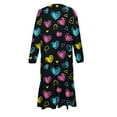 thumbnail image 4 of dazeni Girls Valentine's Day Dresses Cute Heart Print Puff Long Sleeve Maxi Dress Loose Casual Ruffle Crewneck Dress with Pockets A Line Tiered Flowy Party Dress B 10-11Years, 4 of 6