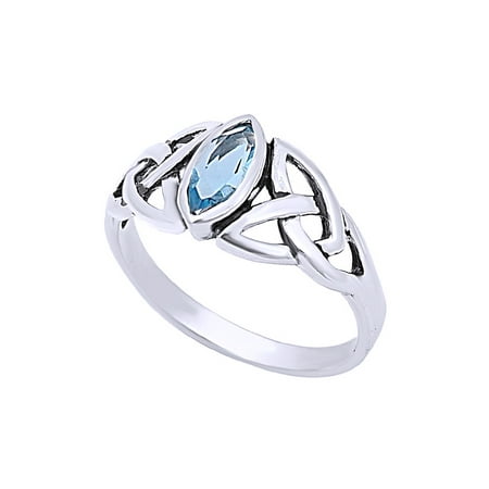 - Simulated Aquamarine CZ Celtic Design Ring In 14K White Gold Over Sterling Silver