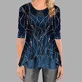 thumbnail image 2 of Leutsin Women O-Neck Half Sleeve Printing Splicing Plus Size Tops Easy Blouse, 2 of 8