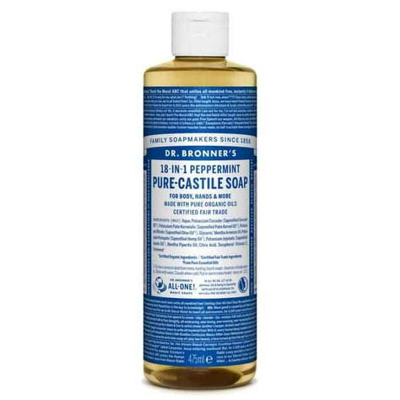 Dr. Bronner's - Savon Pur Castille à la Menthe Poivrée 18-en-1 Plusieurs Tailles