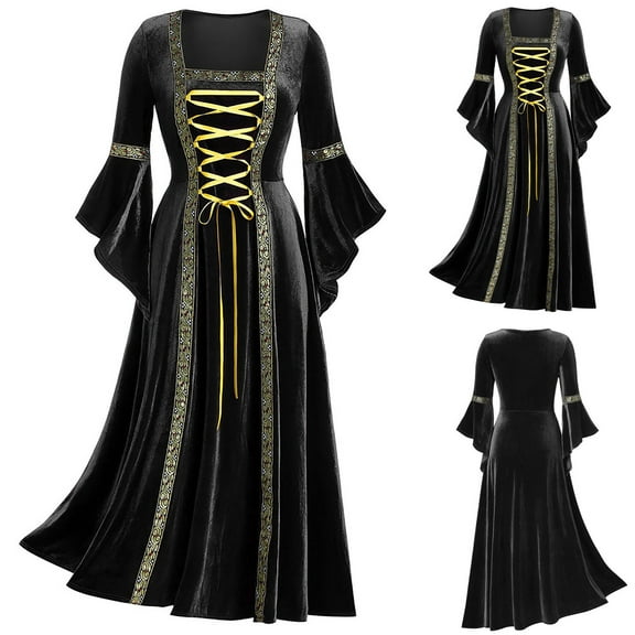 Jsaierl Women's Halloween Costumes Vintage Medieval Victorian Goth Plus Size Dresses Adult Costumes Irish 1800s Ball Gown Renaissance Dress
