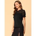 thumbnail image 4 of INSPIRE CHIC Women's Round Neck Lace Keyhole Back Puff Short Sleeve Tops, 4 of 6