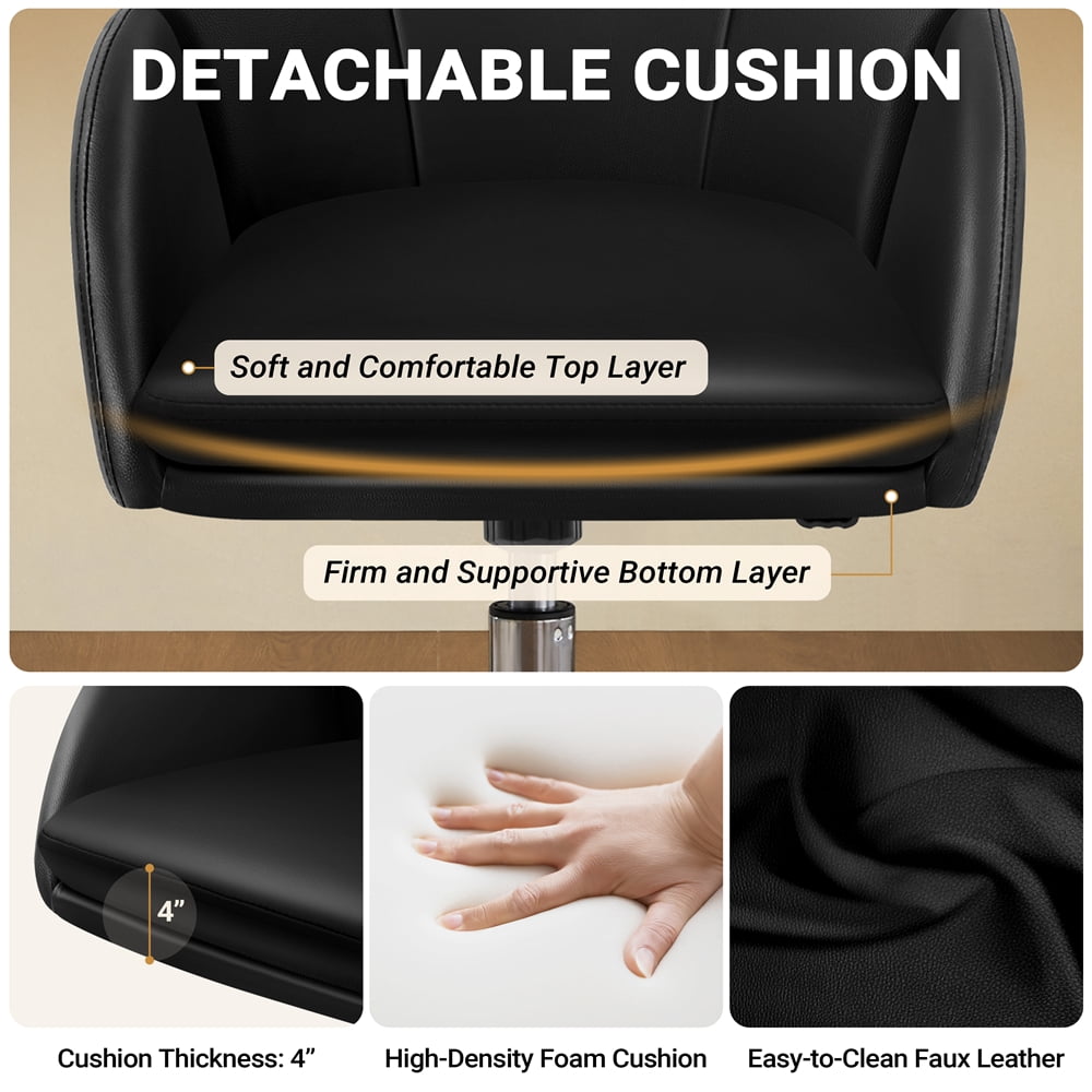 Yaheetech Swivel Rolling Desk Chair Makeup Vanity Chair with Armrests, Black