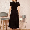 thumbnail image 6 of CharmCyan Women’s Velvet Midi Dress with Puff Short Sleeves V Neck Tiered Skirt and Relaxed Fit for Casual or Formal Wear Black L, 6 of 6