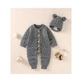 thumbnail image 2 of Cenuakty Infant Baby 2PCS Winter Outfits, Long Sleeve Solid Color Knitted Romper + Bear Hat Set, 2 of 9
