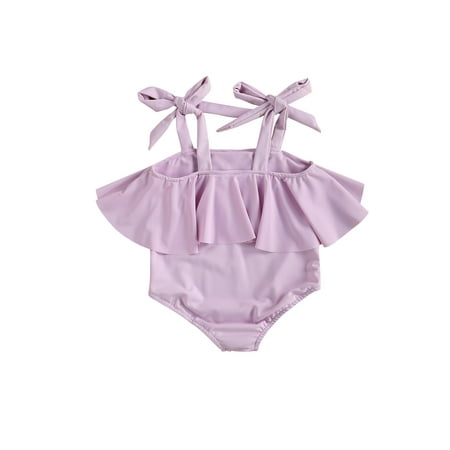

Kiapeise Baby Girl Bodysuit Swimsuit with Ruffle Trim Adjustable Shoulder Strap