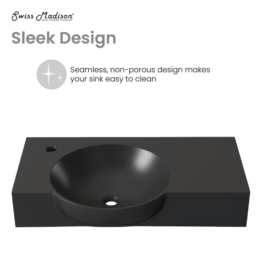 Chateau 30" Left Side Faucet Wall-Mount Bathroom Sink in Matte Black