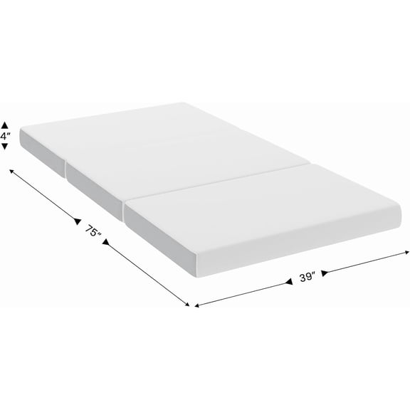 Cloud Tri-Fold Cooling Memory Foam Mattress, Portable Mattress in a Box, CertiPUR-US Certified Foam, 4", Twin, White