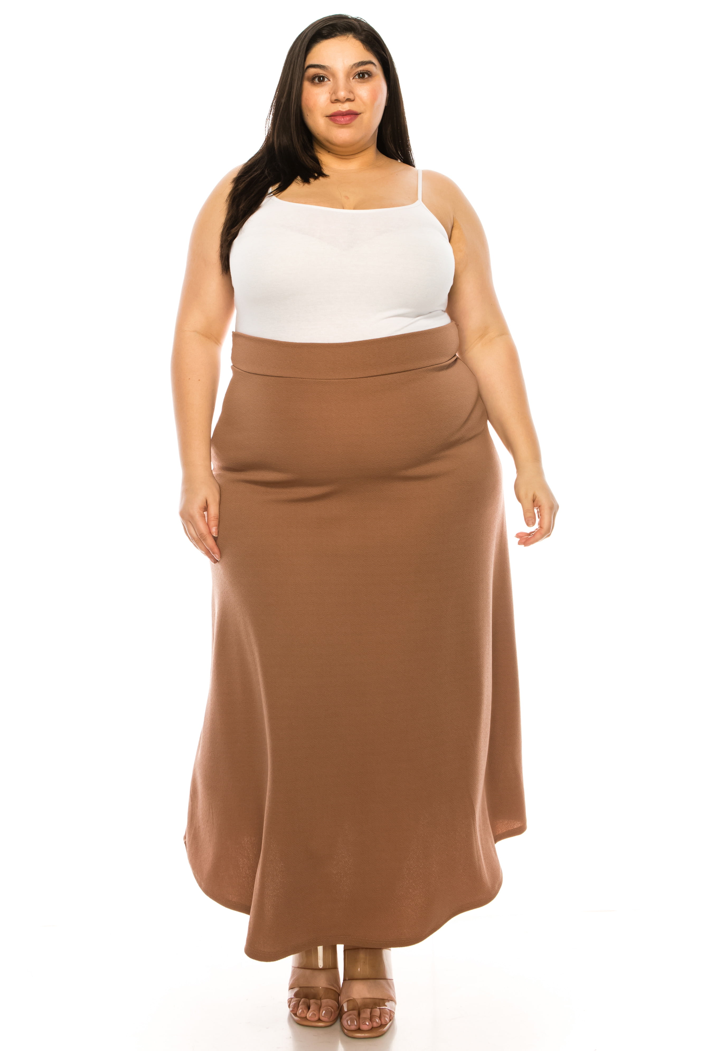 Women's Plus Size Solid Flare A-line Midi Skirt with Elastic -