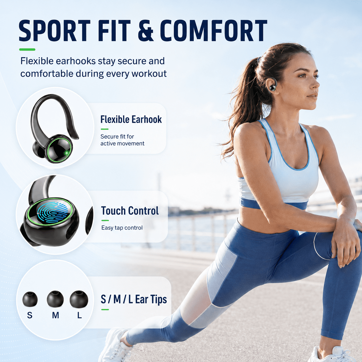 Wireless Earbuds, Bluetooth 5.4 Headphones Sports, 50H Playback Over Ear Earbuds with ENC Noise Cancelling Mic, Deep Bass Fitness Earphones Gym Running Workout with Earhooks, IP7 Waterproof Headset