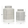 thumbnail image 3 of CosmoLiving by Cosmopolitan 13", 11"H White Ceramic Striped Decorative Jars, 2-Pieces, 3 of 9