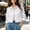 #0450-White, variant on Women Solid Lapel Collar Button Pocket Cropped Denim Jacket 100% Cotton Versatile Daily Outerwear Coat White M Gift