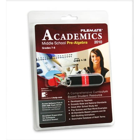 FileMate Academics Middle School Pre-Algebra 2010 2GB USB Drive Educational Software