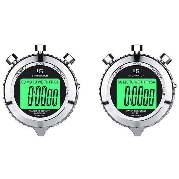 2X Digital Stopwatch Metal Stop Watch with Backlight, 2 Lap Stopwatch for Sports Competition