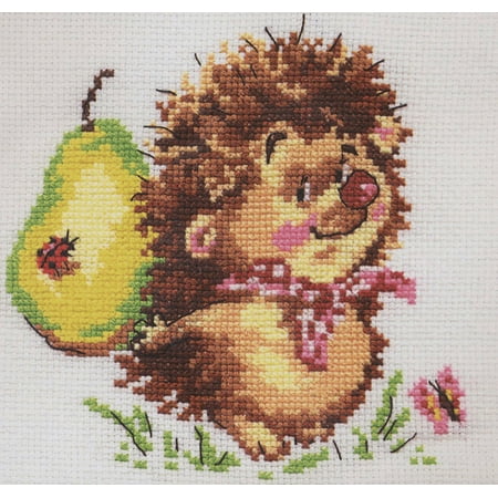 UPC: 4610009340029 | Counted Cross-Stitch Kit Hedgehog 0-02 by Alisa Needlework Animal Fruit Green Easy Brown