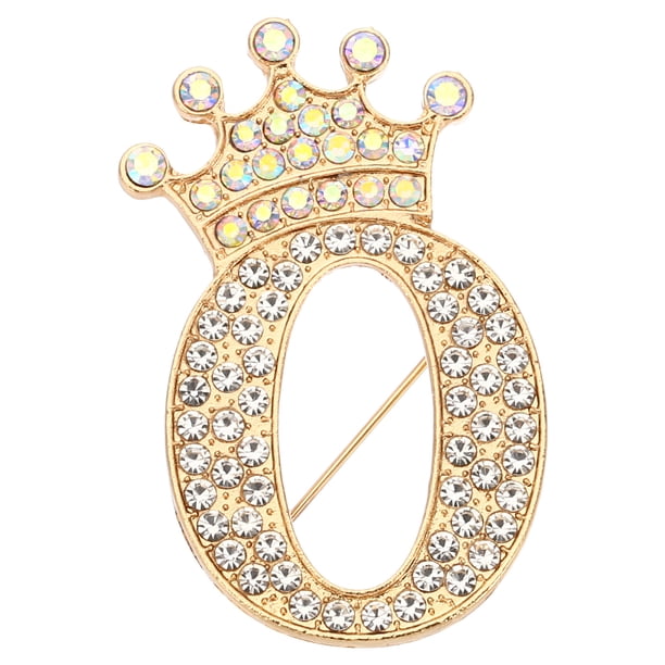 Pines de broche de carta REGALWOVEN, insignias de solapa de alfabeto de cristal de la corona inicial O, tono dorado