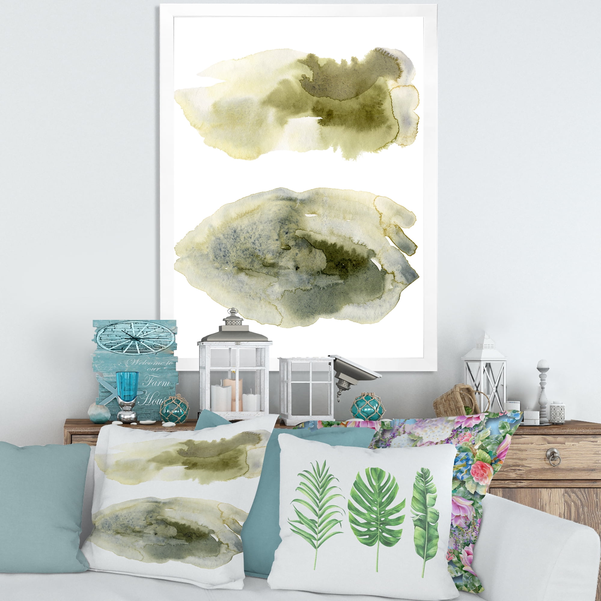 Designart 'Abstract Clouds In Dark Green I' Modern Framed Art Print