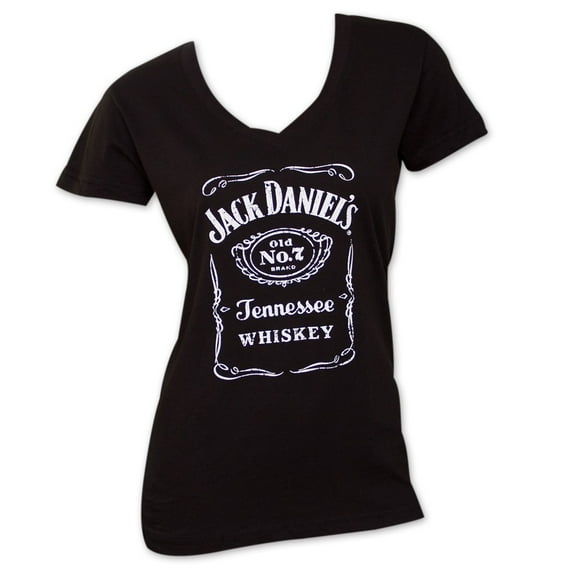 Jack Daniels 22813-Small Women Old No.7 Label V-Neck T-Shirt - Small