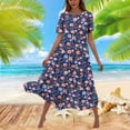 thumbnail image 1 of LOVZFMLL Robe Décontractée pour Femme à Imprimé Floral, Manches Courtes, Col Rond, Robe Longue Fluide à Étages pour la Plage, Bleu Marine, TG, 1 of 6